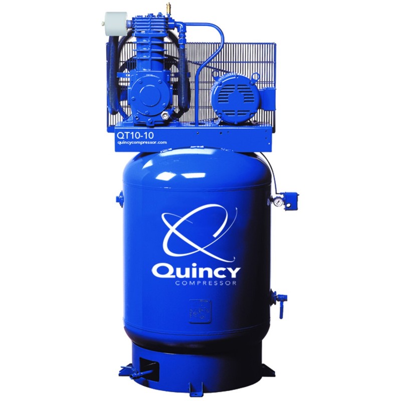 Quincy QT-10 Splash Lubricated Reciprocating Air Compressor - 10 HP, 208/230/460 Volt, 3 Phase, 120-Gallon Vertical Tank