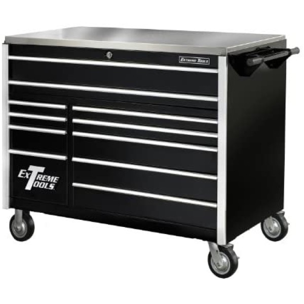 Extreme Tools Ex Professional Series 76 In. 12-Drawer Roller Cabinet Includes Vertical Drawer with Power Strip, Black