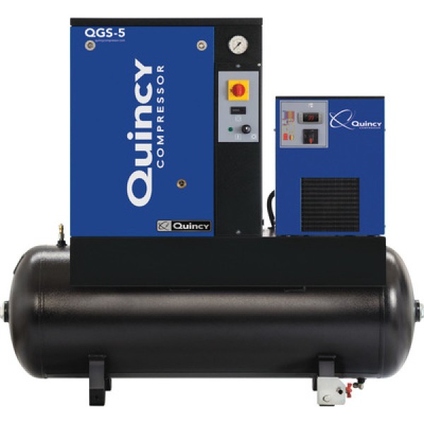 Quincy QGS-10 Rotary Screw Compressor - 39.6 CFM at 125 PSI, 3-Phase, 120-Gallon Horizontal, Tank-Mount with Dryer
