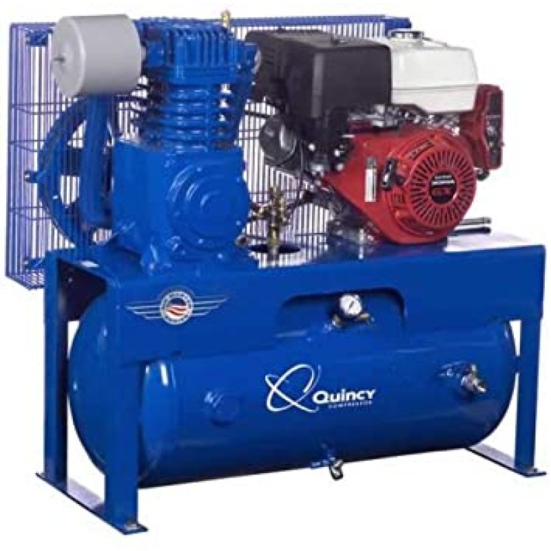 Quincy QT-7.5 Splash Lubricated Reciprocating Air Compressor - 13 HP, Honda Gas Engine, 30-Gallon Horizontal